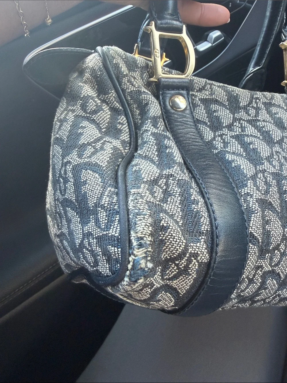 Vintage Dior Oblique Satchel in Navy and Gray Canvas